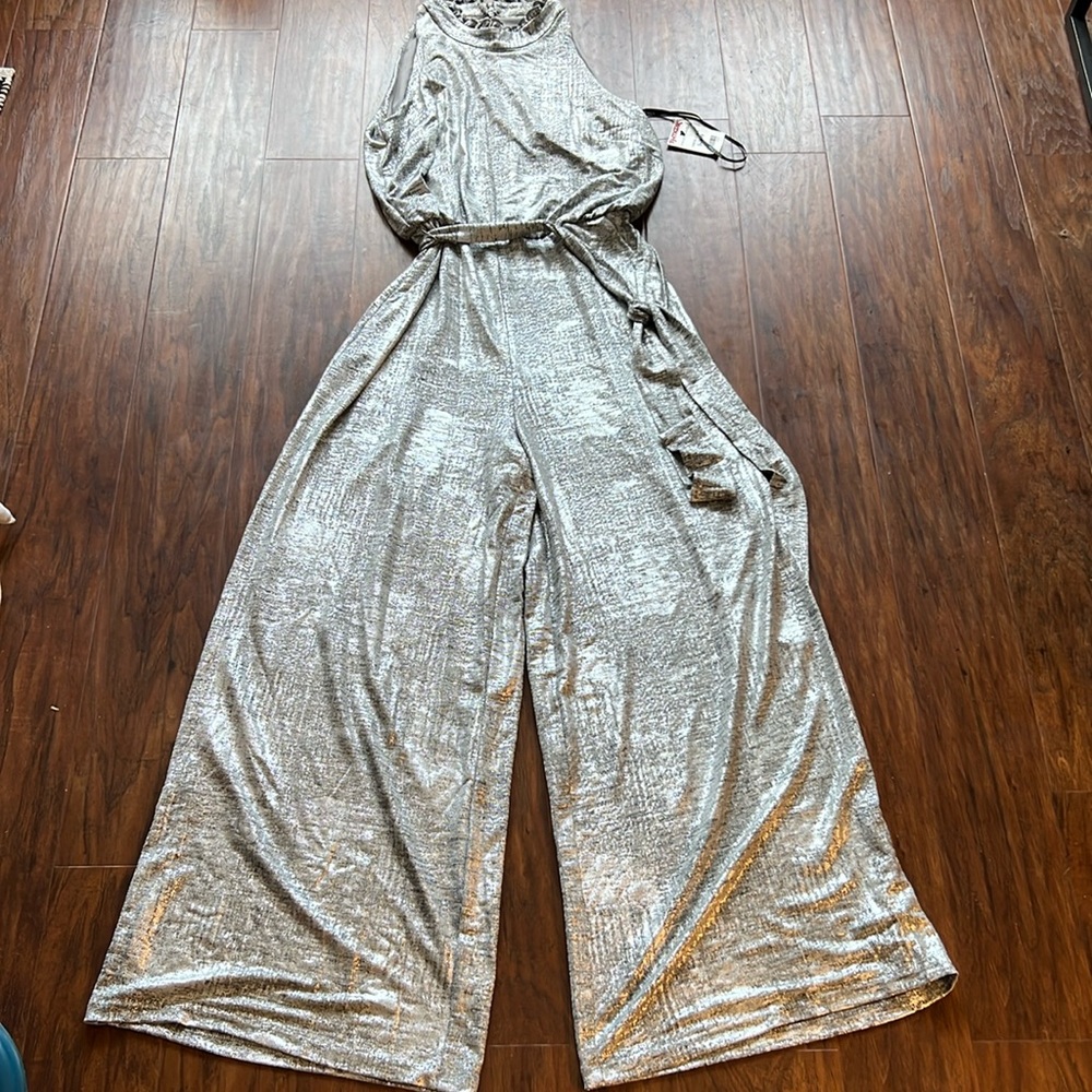 Silver Jumpsuit Wide Leg With Pockets NWT